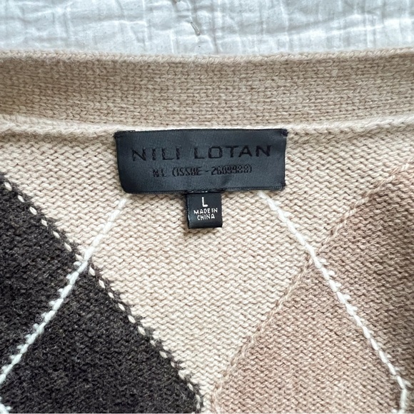 Nili Lotan Sweater Wool Cardigan Sofhie Argyle Large Brown Neutral - Picture 11 of 12